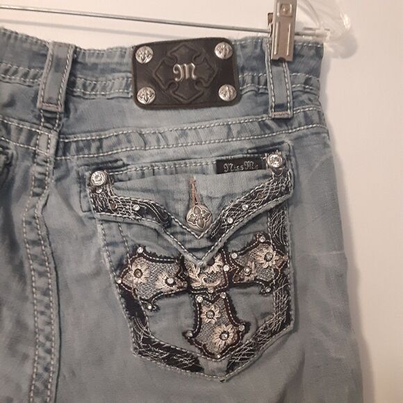 Miss Me Jeans Boot Cut Womens 29 Distressed Rhinestone Thick Stitch - Picture 6 of 13
